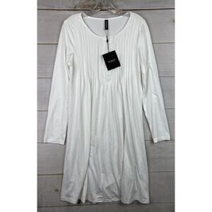 Just Fashion Now Dress Sz M White Long Sleeve Shift Pintuck Jersey Knit NWT